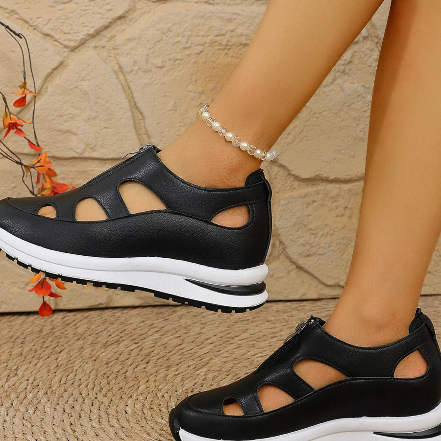 Cutout Zipper Wedge Sneakers Apparel and Accessories
