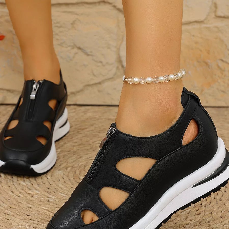 Cutout Zipper Wedge Sneakers Apparel and Accessories