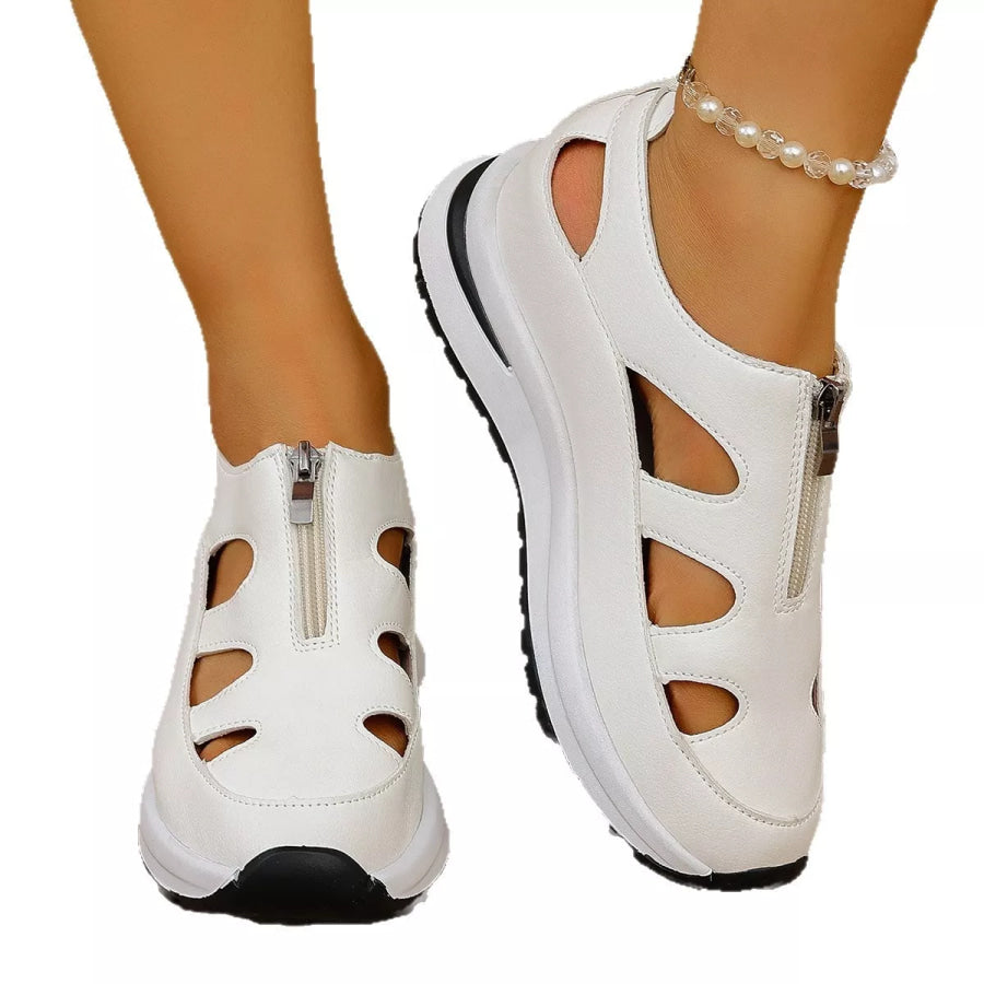 Cutout Zipper Wedge Sneakers Apparel and Accessories