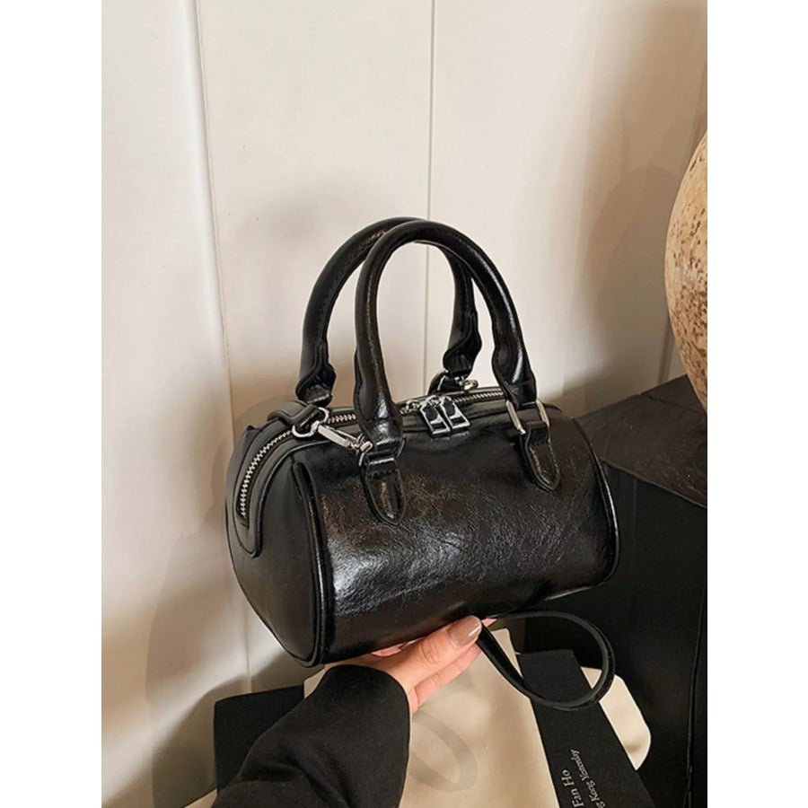 Cylinder Leather Shoulder Bag Black / One Size Apparel and Accessories