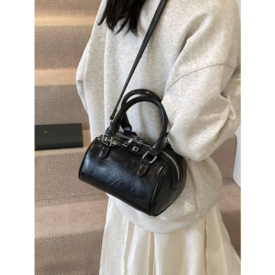 Cylinder Leather Shoulder Bag Black / One Size Apparel and Accessories