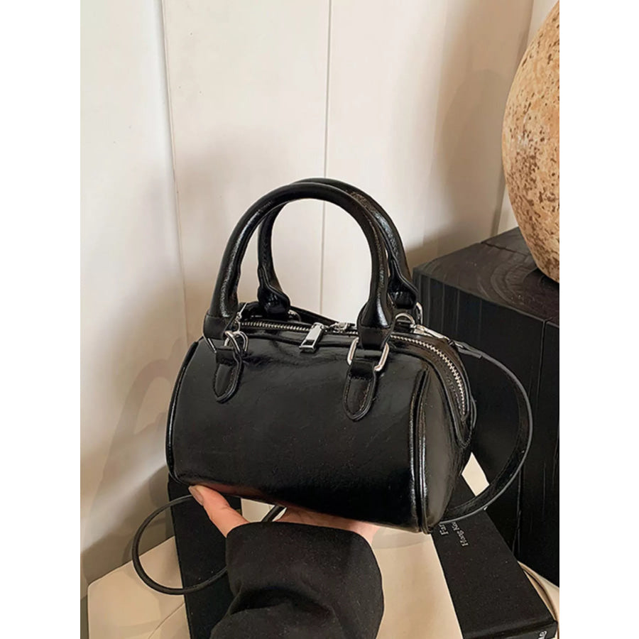 Cylinder Leather Shoulder Bag Black / One Size Apparel and Accessories