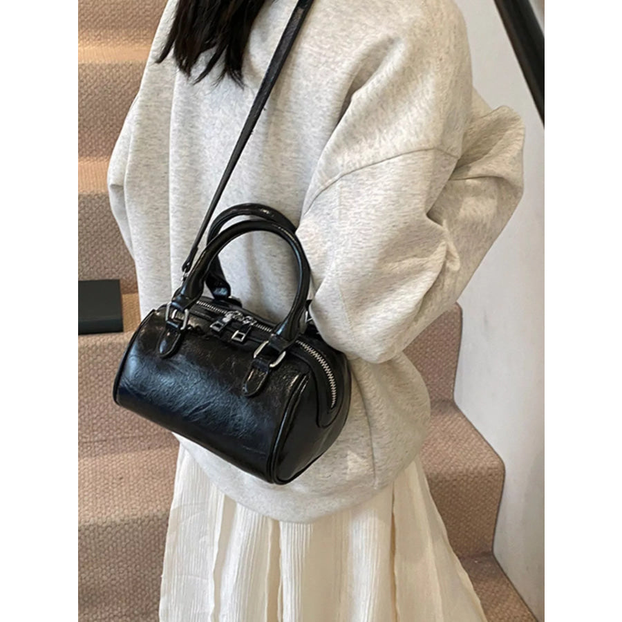 Cylinder Leather Shoulder Bag Black / One Size Apparel and Accessories