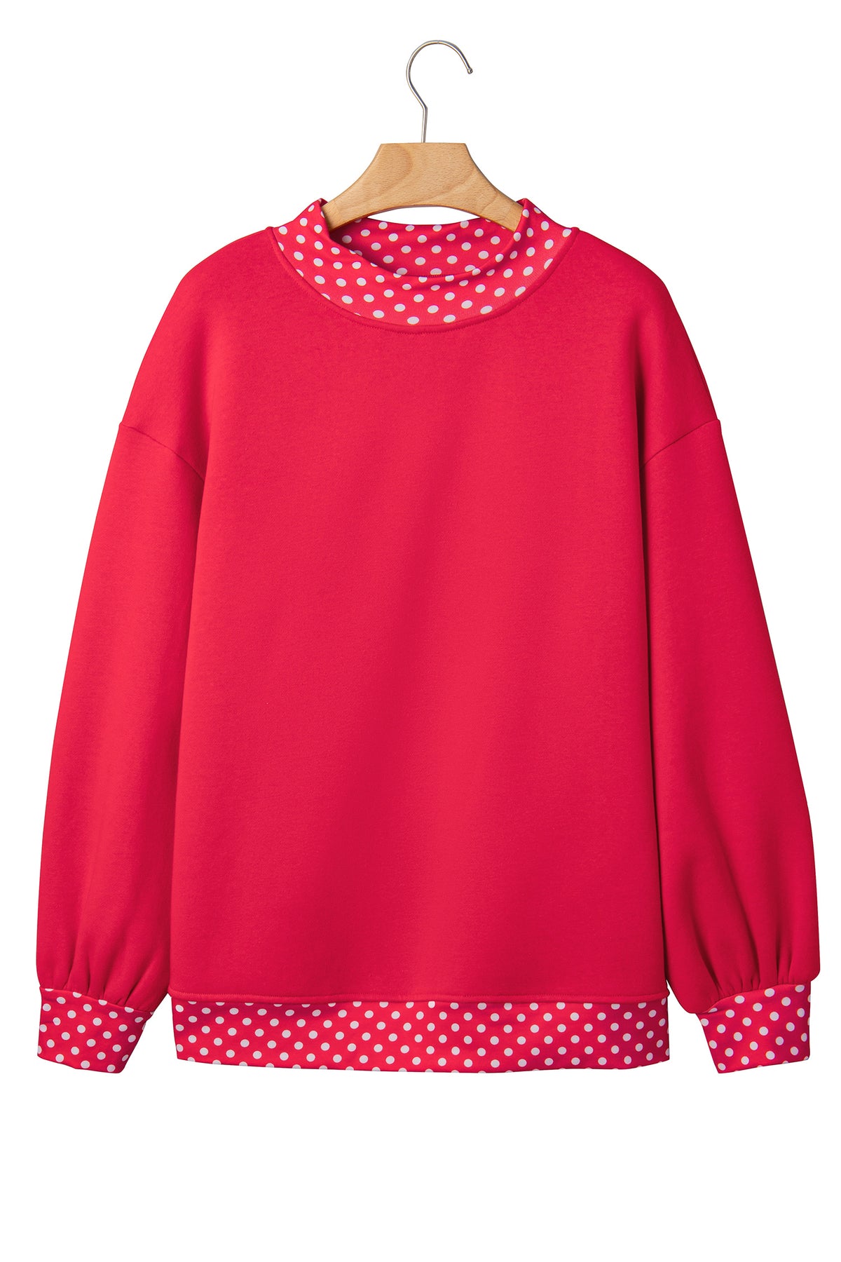 Brown Colorblock Polka Dot Contrast Trim Oversized Sweatshirt