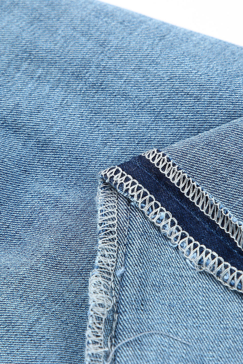 Sky Blue Buttoned Pockets Distressed Jeans