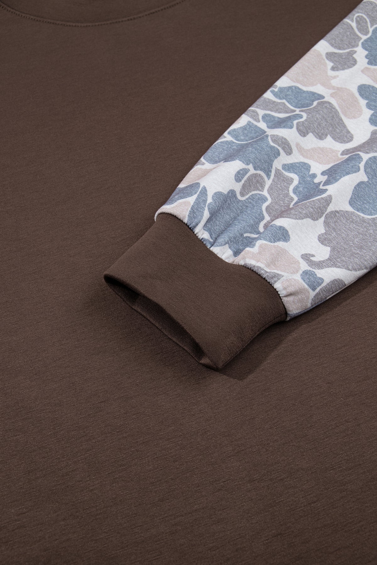 Coffee Camouflage Sleeve Crewneck Baggy Pullover Sweatshirt