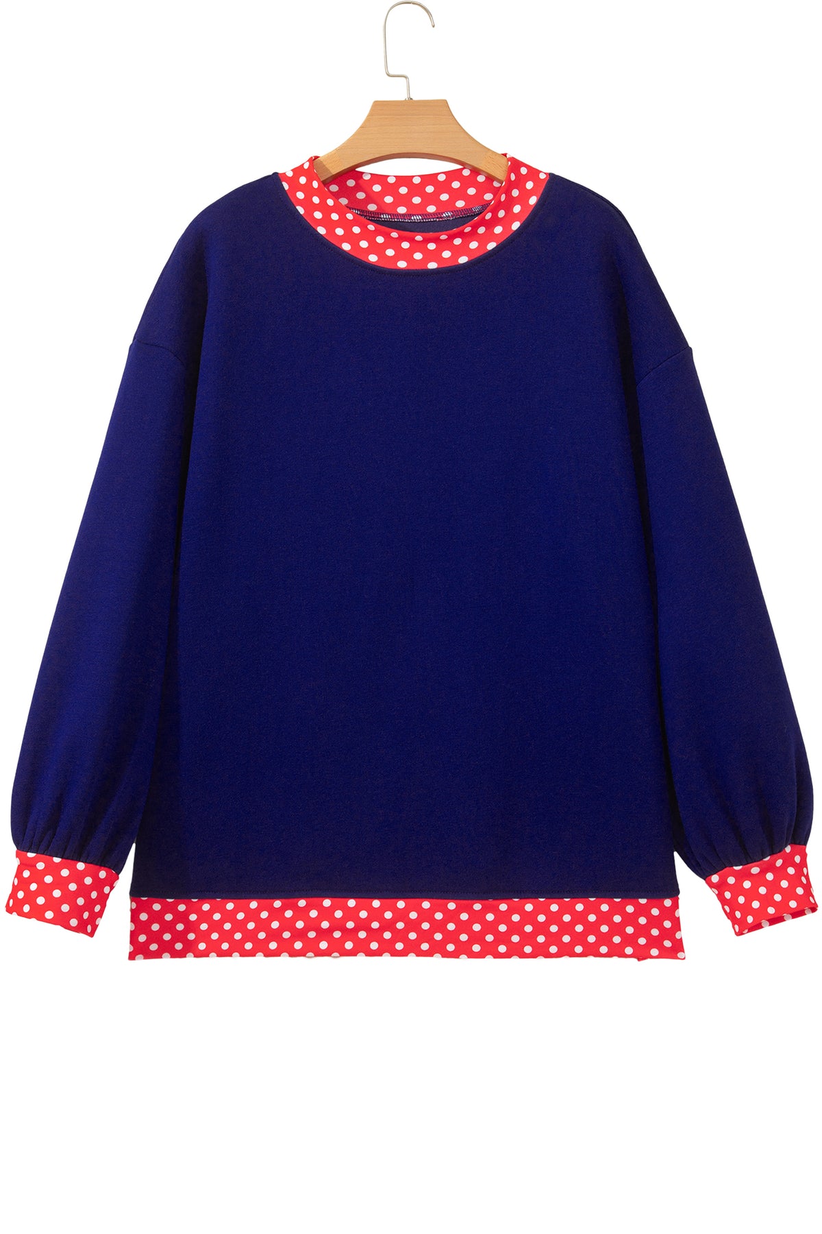 Brown Colorblock Polka Dot Contrast Trim Oversized Sweatshirt