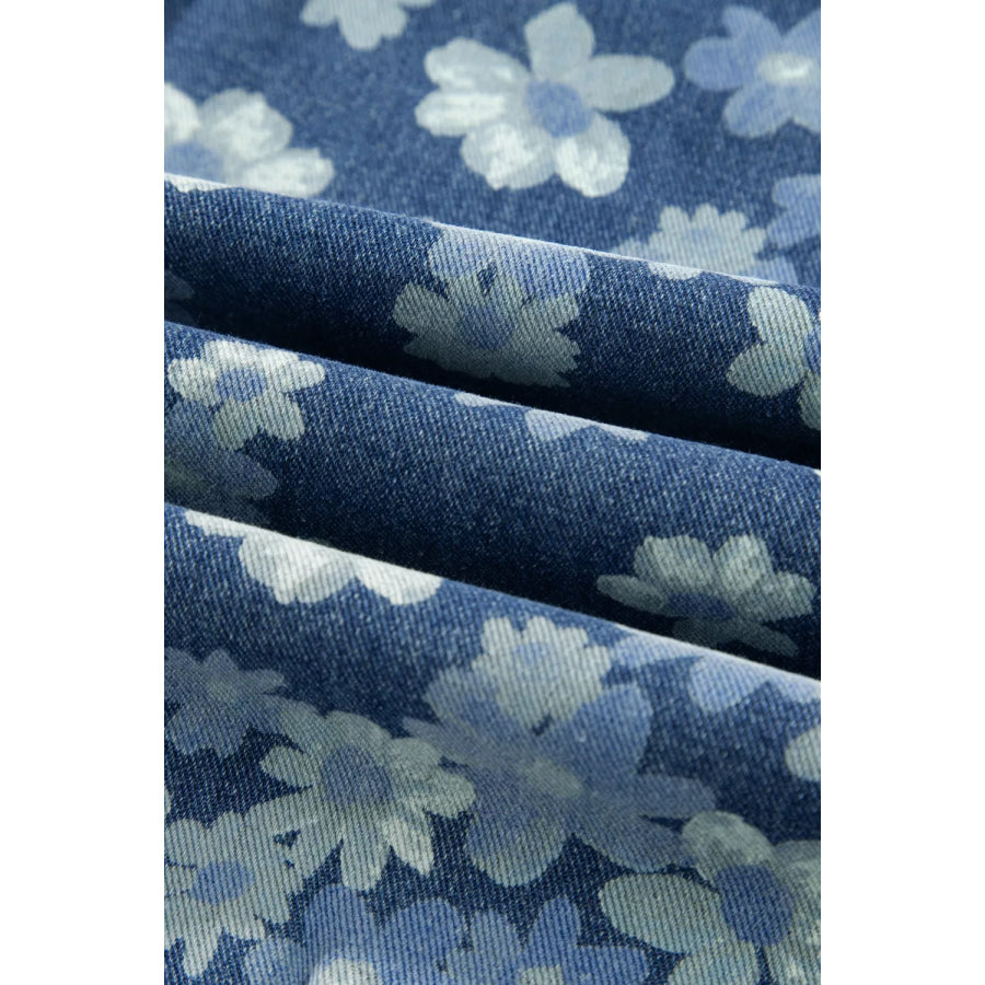 Dainty Floral Printed Drawstring Barrel Jeans Apparel and Accessories