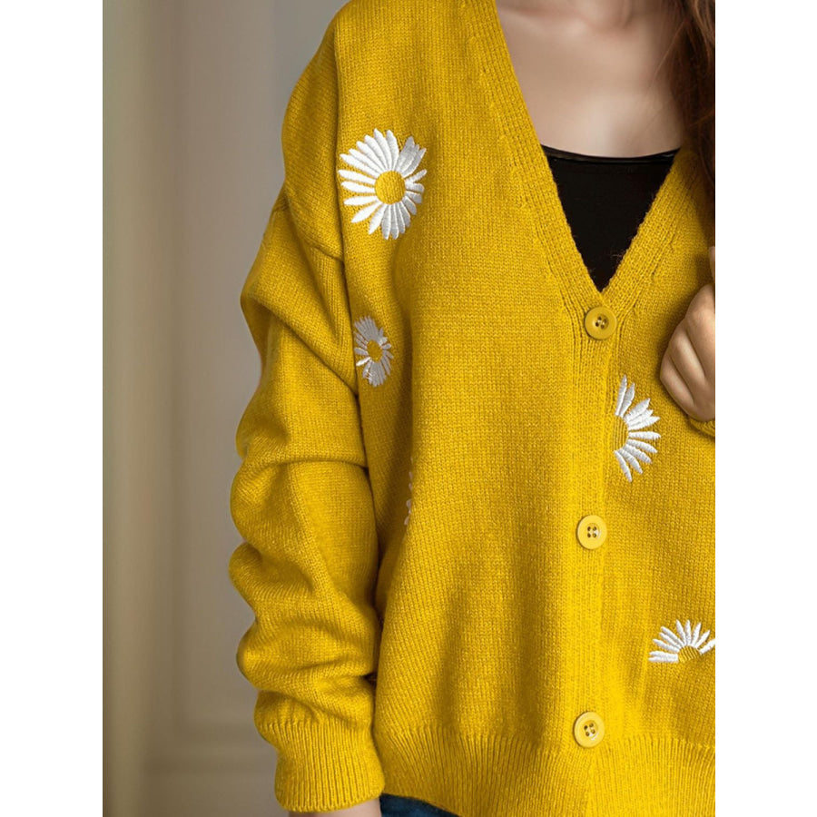 Daisy Button Up V-Neck Cardigan Apparel and Accessories