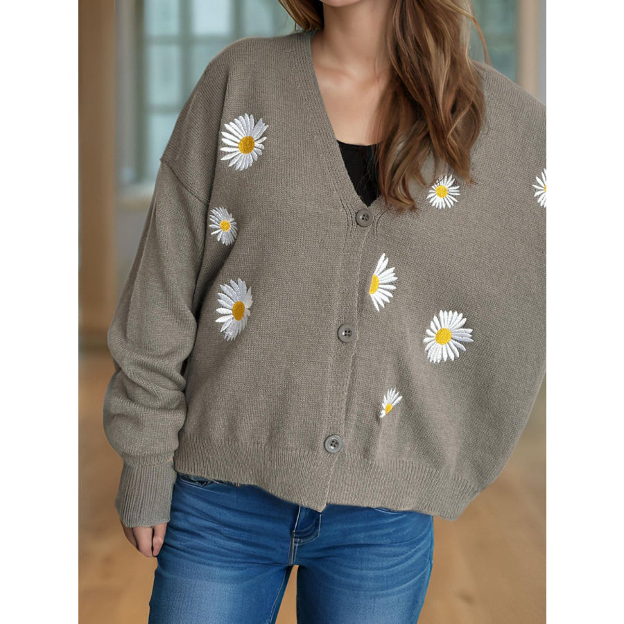 Daisy Button Up V-Neck Cardigan Apparel and Accessories