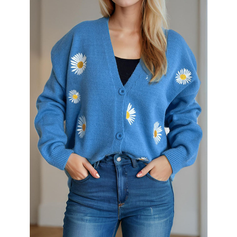 Daisy Button Up V-Neck Cardigan Apparel and Accessories