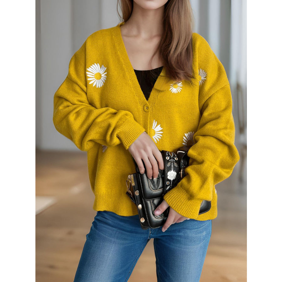 Daisy Button Up V-Neck Cardigan Apparel and Accessories