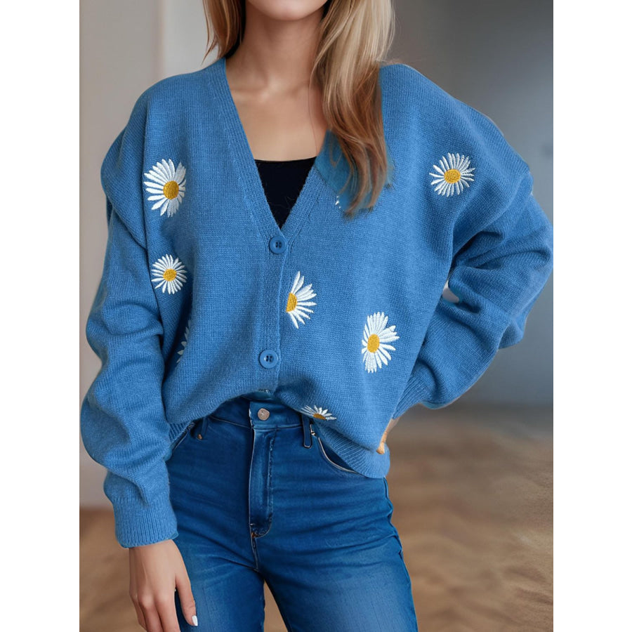 Daisy Button Up V-Neck Cardigan Apparel and Accessories