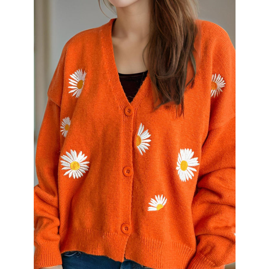 Daisy Button Up V-Neck Cardigan Apparel and Accessories