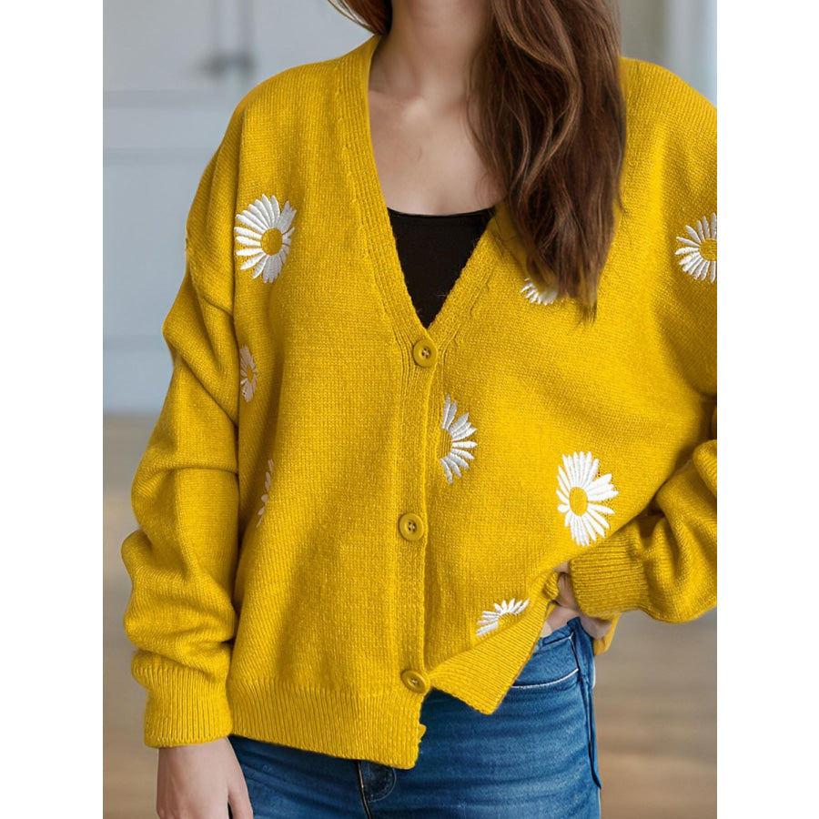 Daisy Button Up V-Neck Cardigan Apparel and Accessories