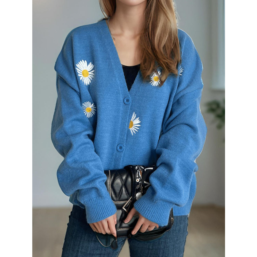 Daisy Button Up V-Neck Cardigan Apparel and Accessories