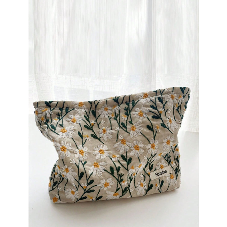 Daisy Embroidered Cosmetic Pouch Floral / One Size Apparel and Accessories