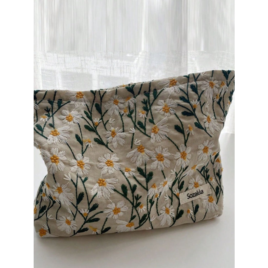 Daisy Embroidered Cosmetic Pouch Floral / One Size Apparel and Accessories