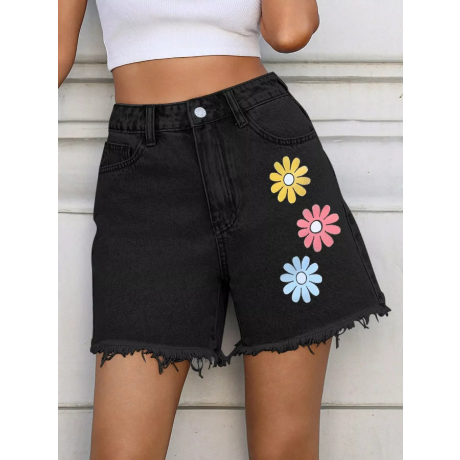 Daisy Frayed Hem Denim Shorts Apparel and Accessories