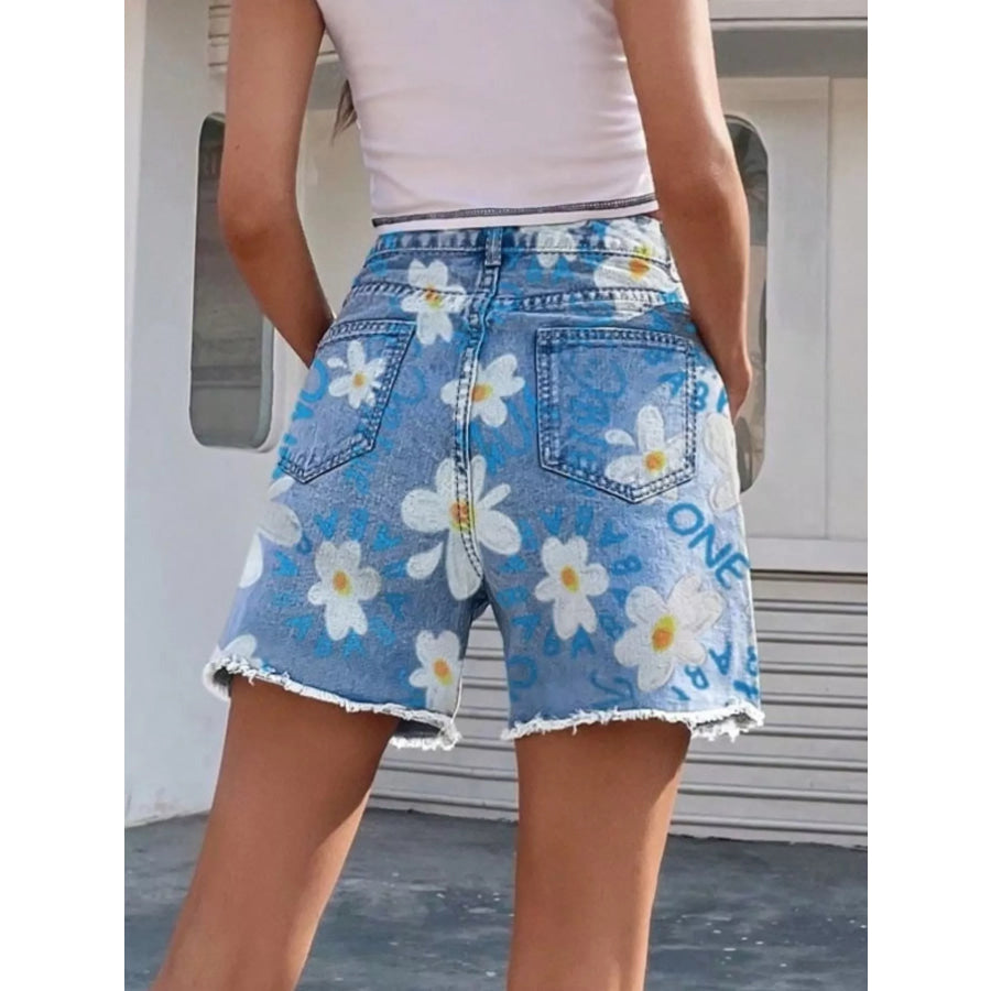 Daisy Frayed Hem Denim Shorts Apparel and Accessories