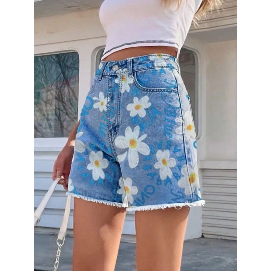 Daisy Frayed Hem Denim Shorts Apparel and Accessories