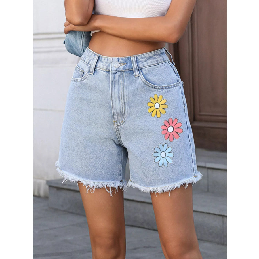 Daisy Frayed Hem Denim Shorts Apparel and Accessories