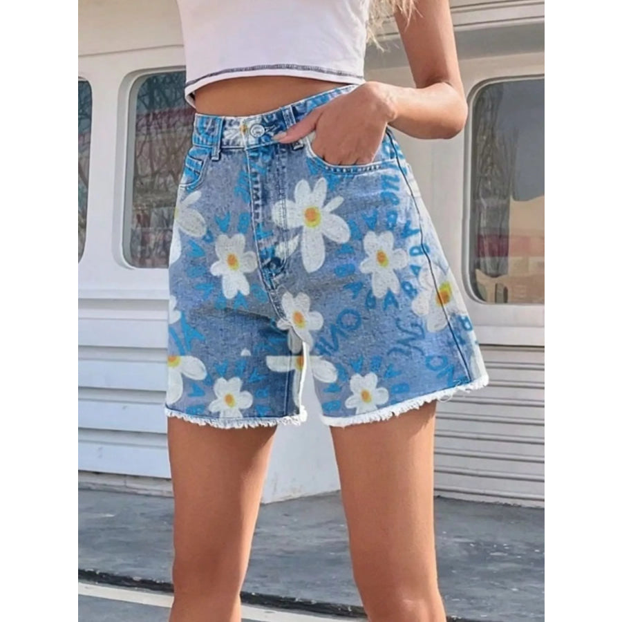 Daisy Frayed Hem Denim Shorts Apparel and Accessories