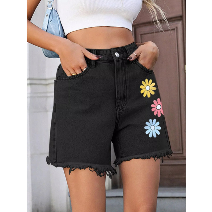 Daisy Frayed Hem Denim Shorts Apparel and Accessories