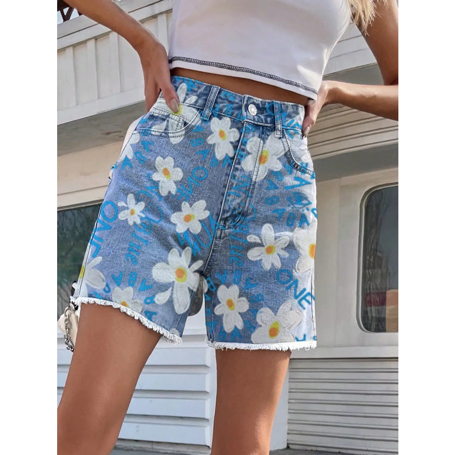 Daisy Frayed Hem Denim Shorts Daisy / XS Apparel and Accessories