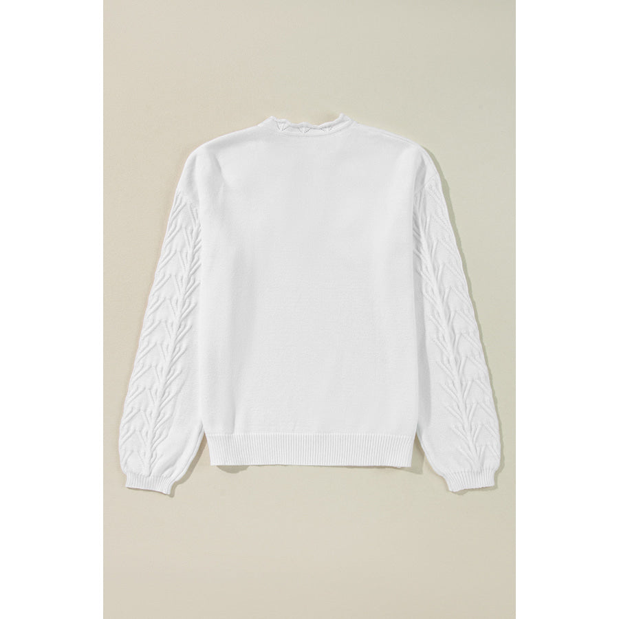 Daisy Notched Long Sleeve Sweater Apparel and Accessories