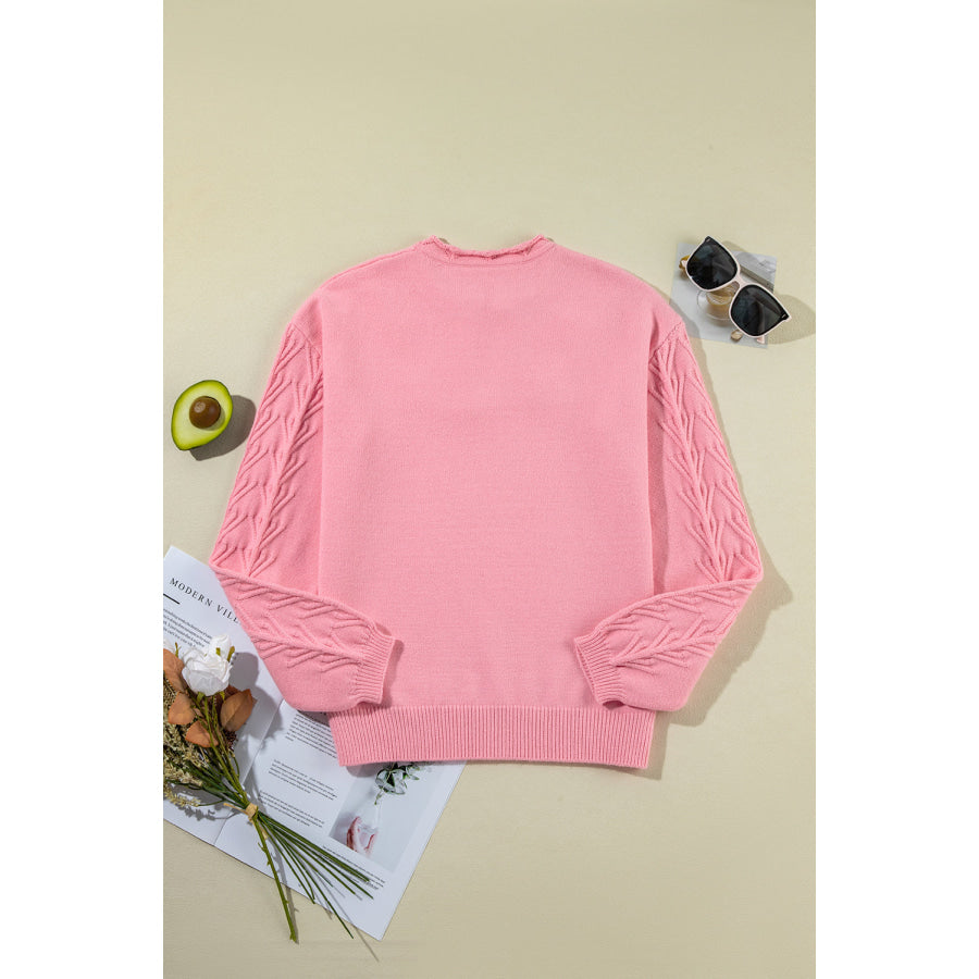 Daisy Notched Long Sleeve Sweater Apparel and Accessories