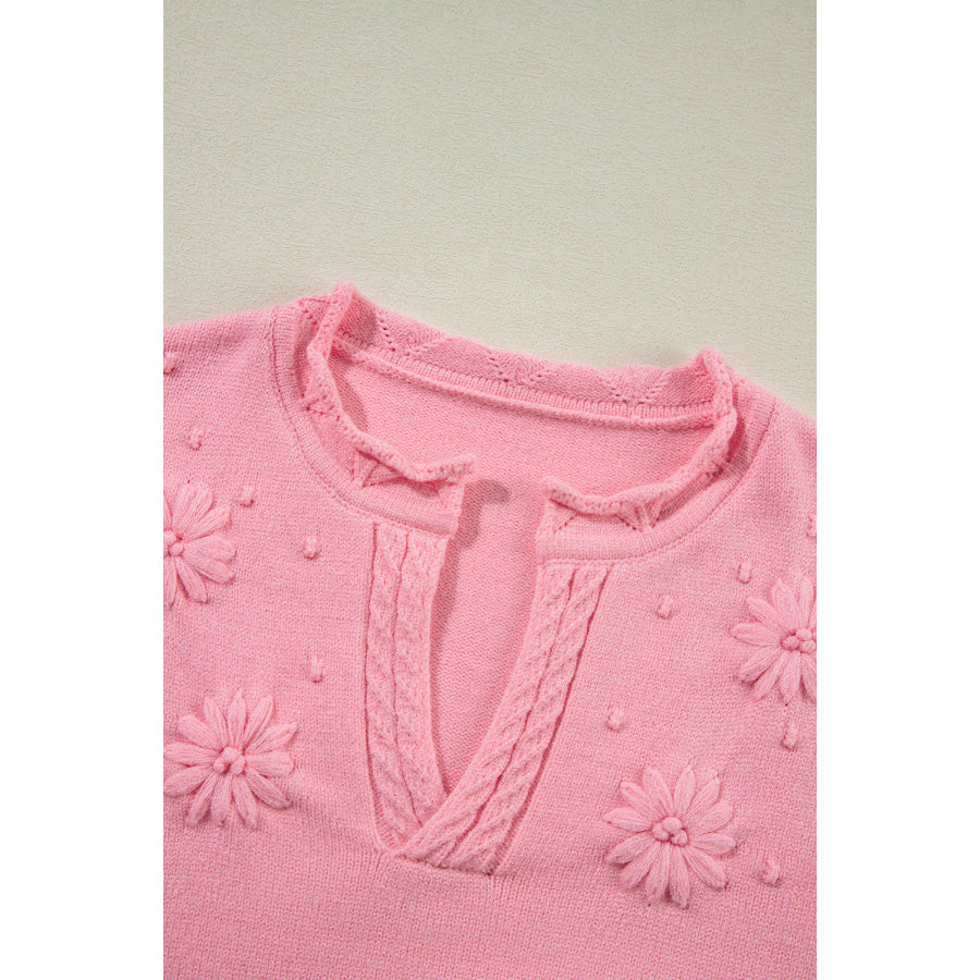 Daisy Notched Long Sleeve Sweater Apparel and Accessories