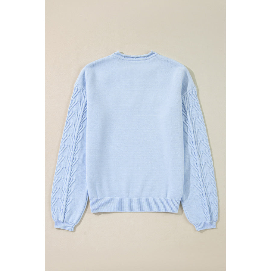 Daisy Notched Long Sleeve Sweater Apparel and Accessories