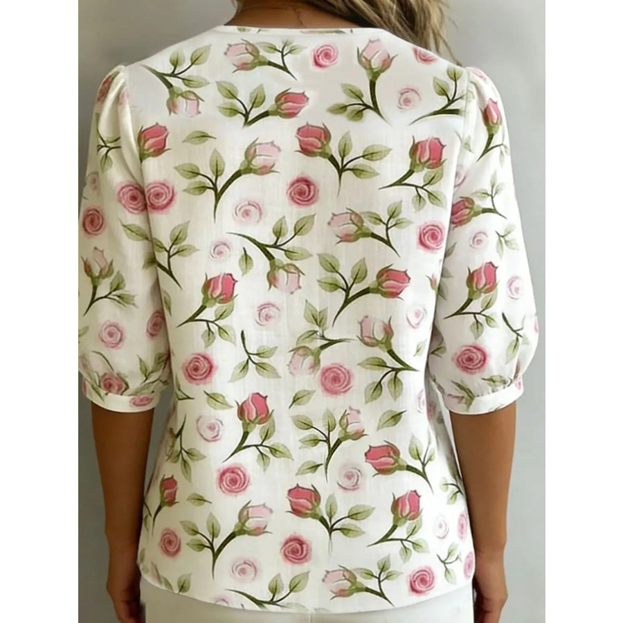 Daisy Print Peter Pan Collar Button-Down Shirt Apparel and Accessories