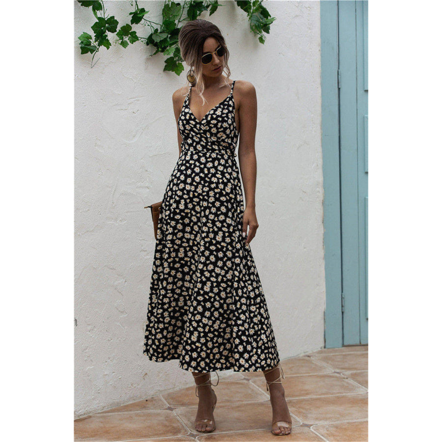 Daisy Print Surplice Midi Cami Dress Apparel and Accessories