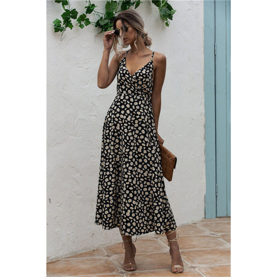 Daisy Print Surplice Midi Cami Dress Apparel and Accessories