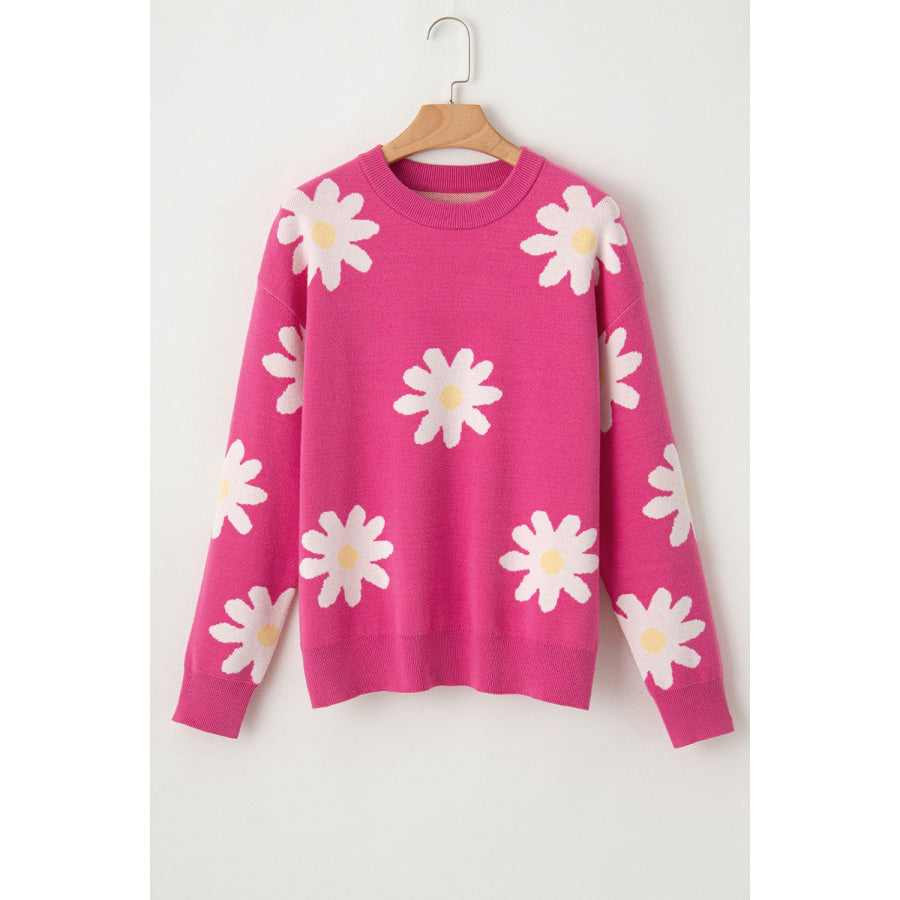 Daisy Round Neck Dropped Shoulder Sweater Apparel and Accessories