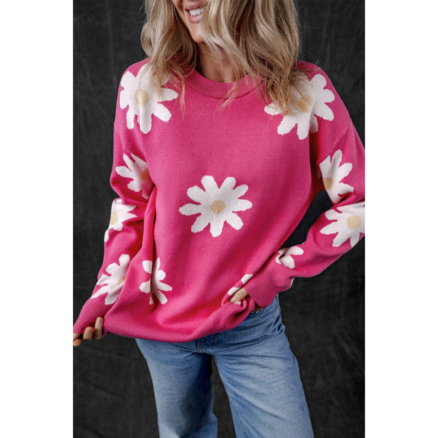 Daisy Round Neck Dropped Shoulder Sweater Apparel and Accessories