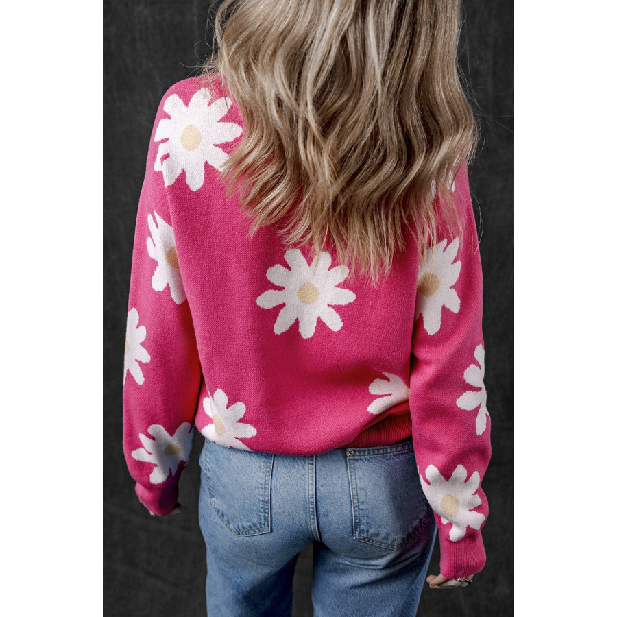 Daisy Round Neck Dropped Shoulder Sweater Apparel and Accessories