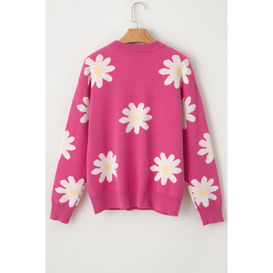 Daisy Round Neck Dropped Shoulder Sweater Apparel and Accessories