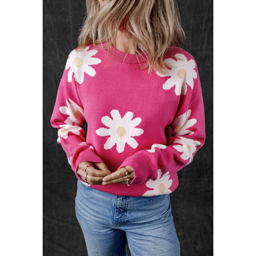 Daisy Round Neck Dropped Shoulder Sweater Apparel and Accessories