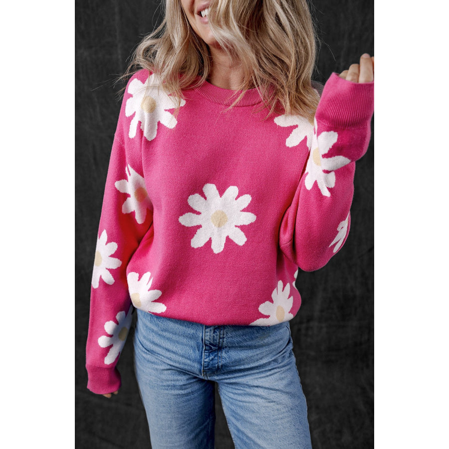 Daisy Round Neck Dropped Shoulder Sweater Apparel and Accessories