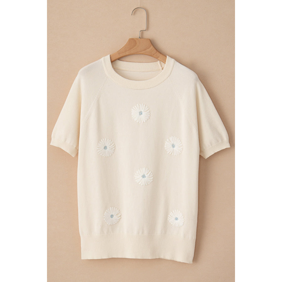 Daisy Round Neck Short Sleeve Knit Top Ivory / S Apparel and Accessories