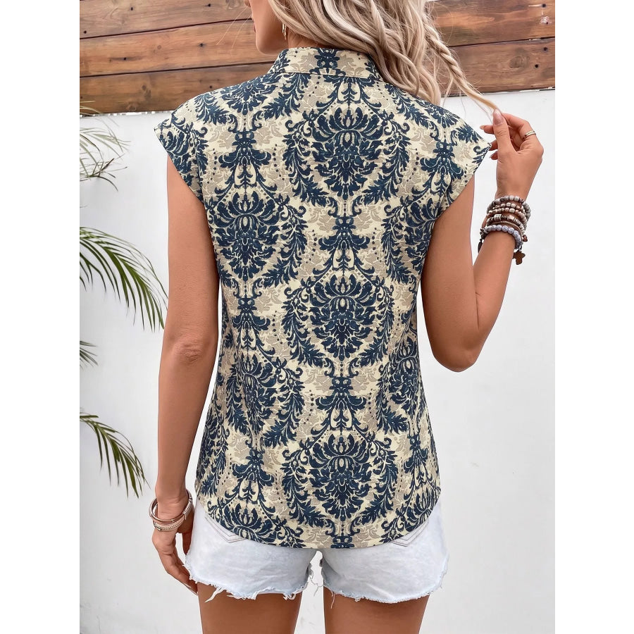 Damask Print Cap Sleeve Blouse Apparel and Accessories