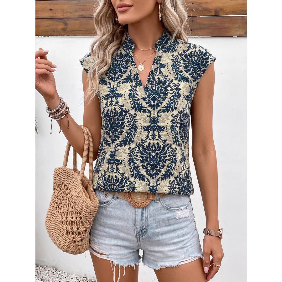 Damask Print Cap Sleeve Blouse Apparel and Accessories