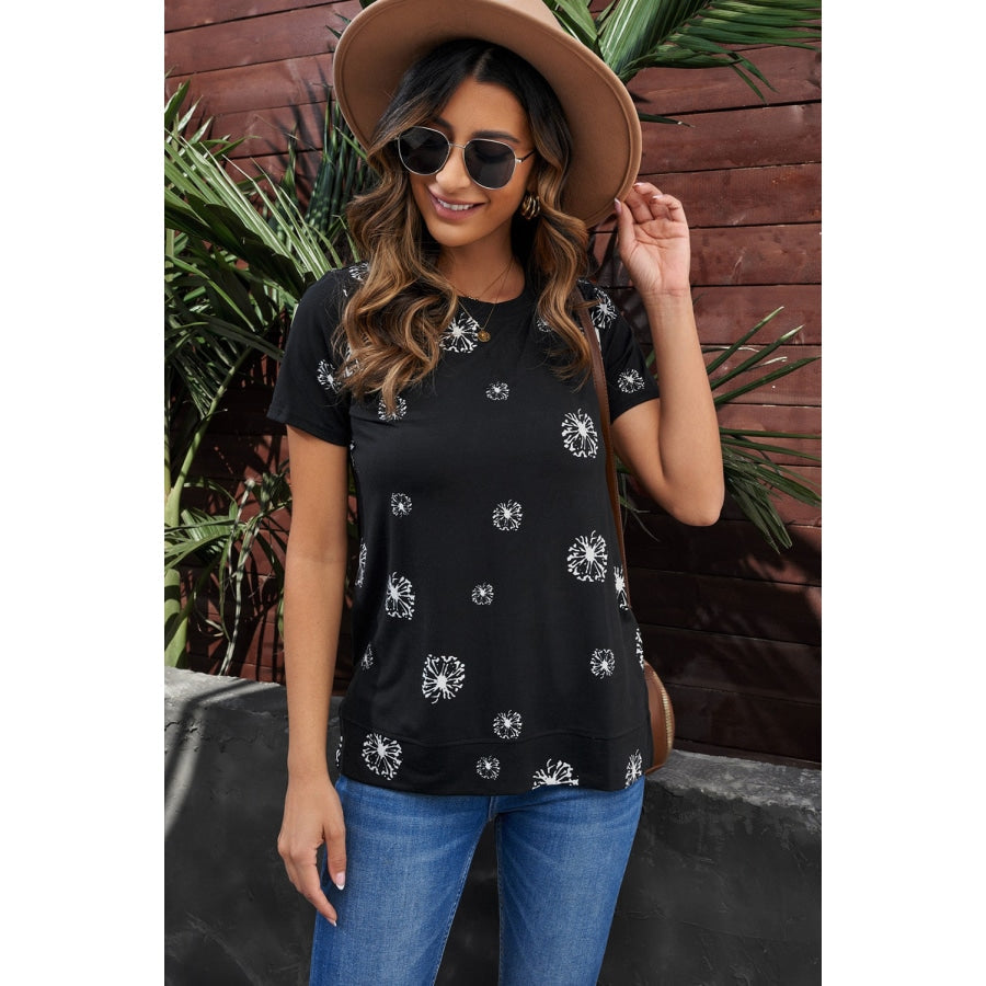 Dandelion Print Round Neck Tee