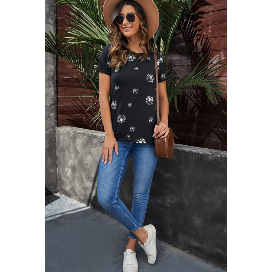 Dandelion Print Round Neck Tee