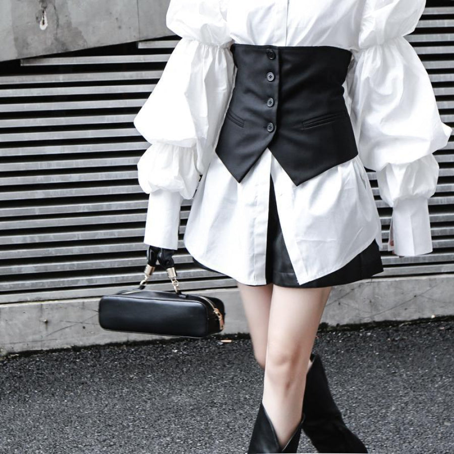 Daoko Pleated Puff Long Sleeve Shirt - White Women’s Fashion - Women’s Clothing - Blouses &amp; Shirts