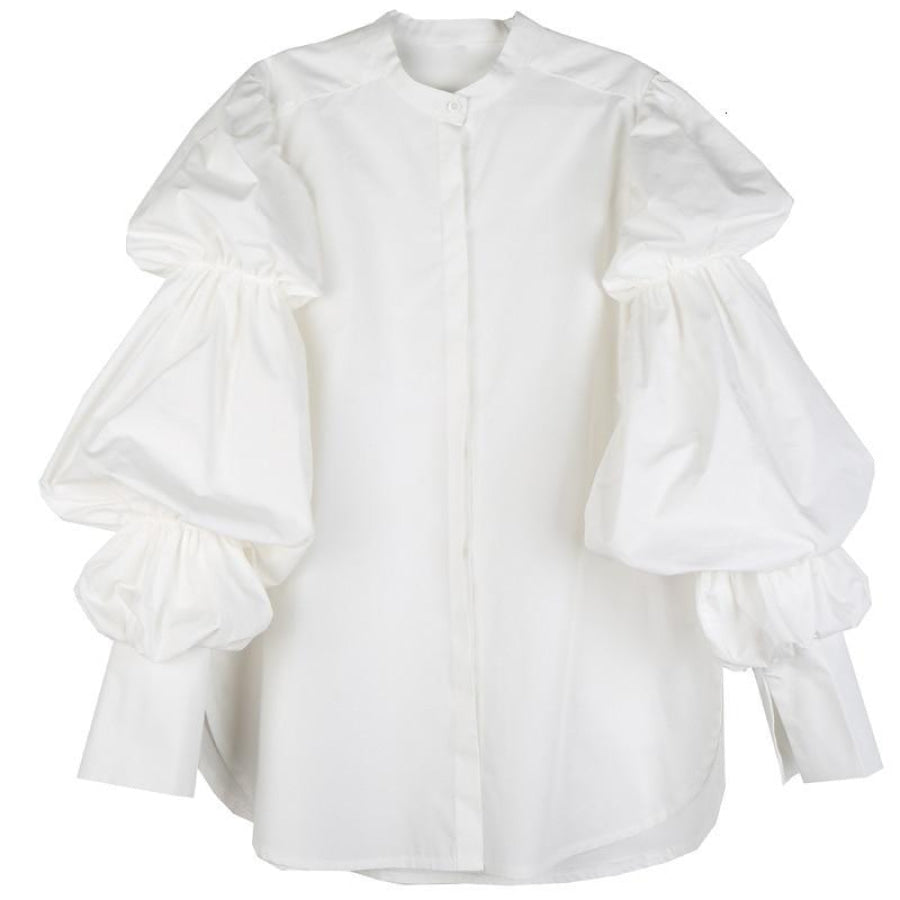 Daoko Pleated Puff Long Sleeve Shirt - White Women’s Fashion - Women’s Clothing - Blouses &amp; Shirts