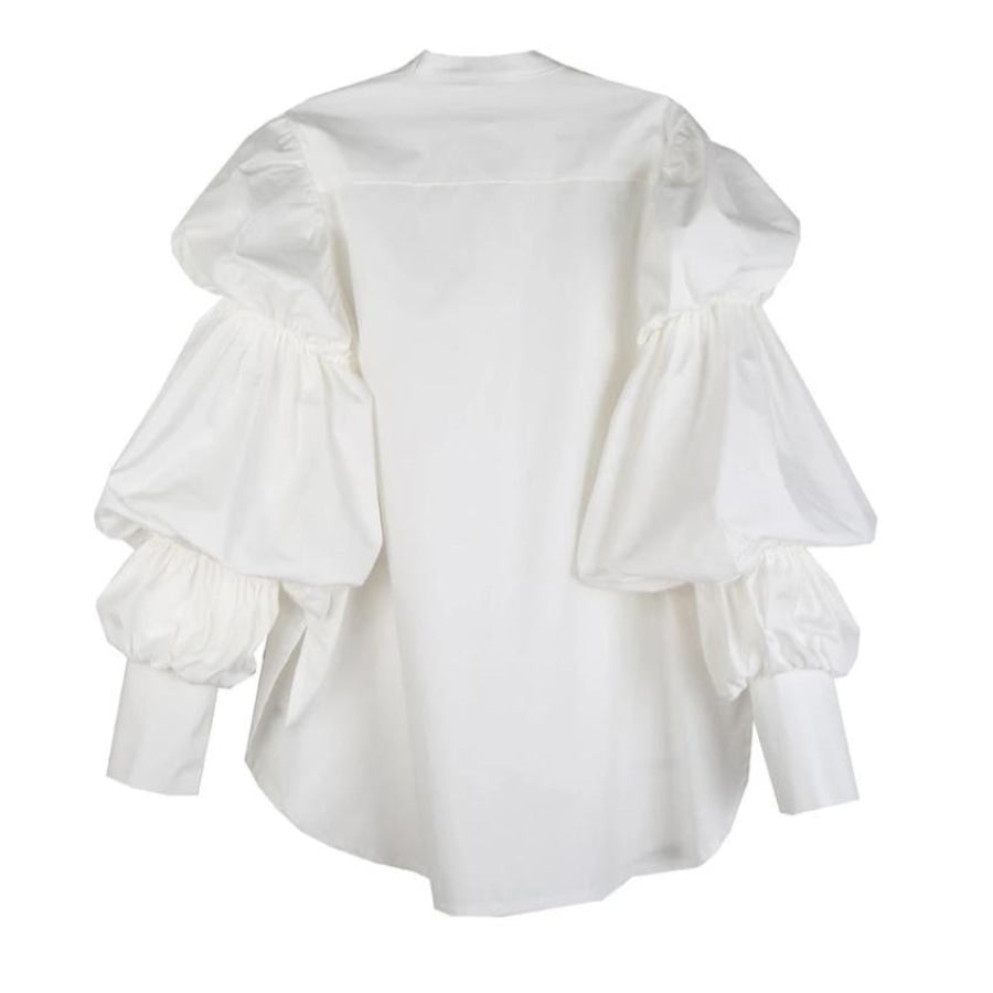 Daoko Pleated Puff Long Sleeve Shirt - White Women’s Fashion - Women’s Clothing - Blouses &amp; Shirts